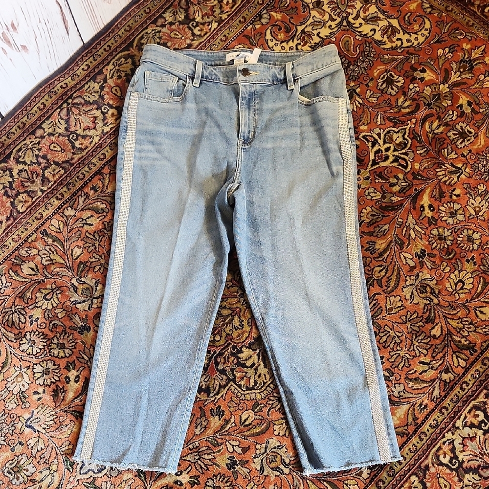 Lane Bryant Raw Hem Rhinestones Magic Waistband High Rise Straight Leg Jeans 16